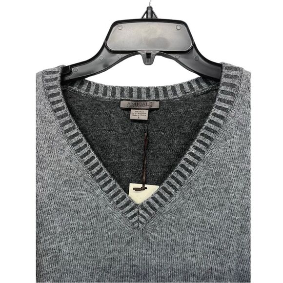 NWT Amicale | Cashmere Wool Blend Plated Jersey V-Neck Pullover Mens Sweater L - Picture 4 of 7